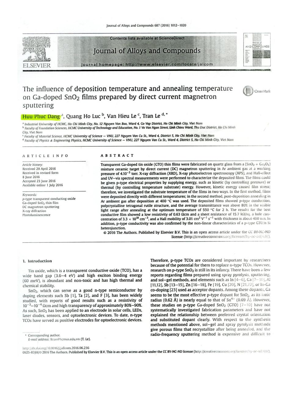 The influence of deposition temperature and annealing temperature on Ga-doped SnO2 films prepared by direct current magnetron sputtering