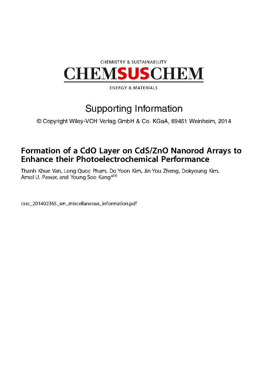 Formation of a CdO layer on CdS/ZnO nanorod arrays to enhance their photoelectrochemical performance