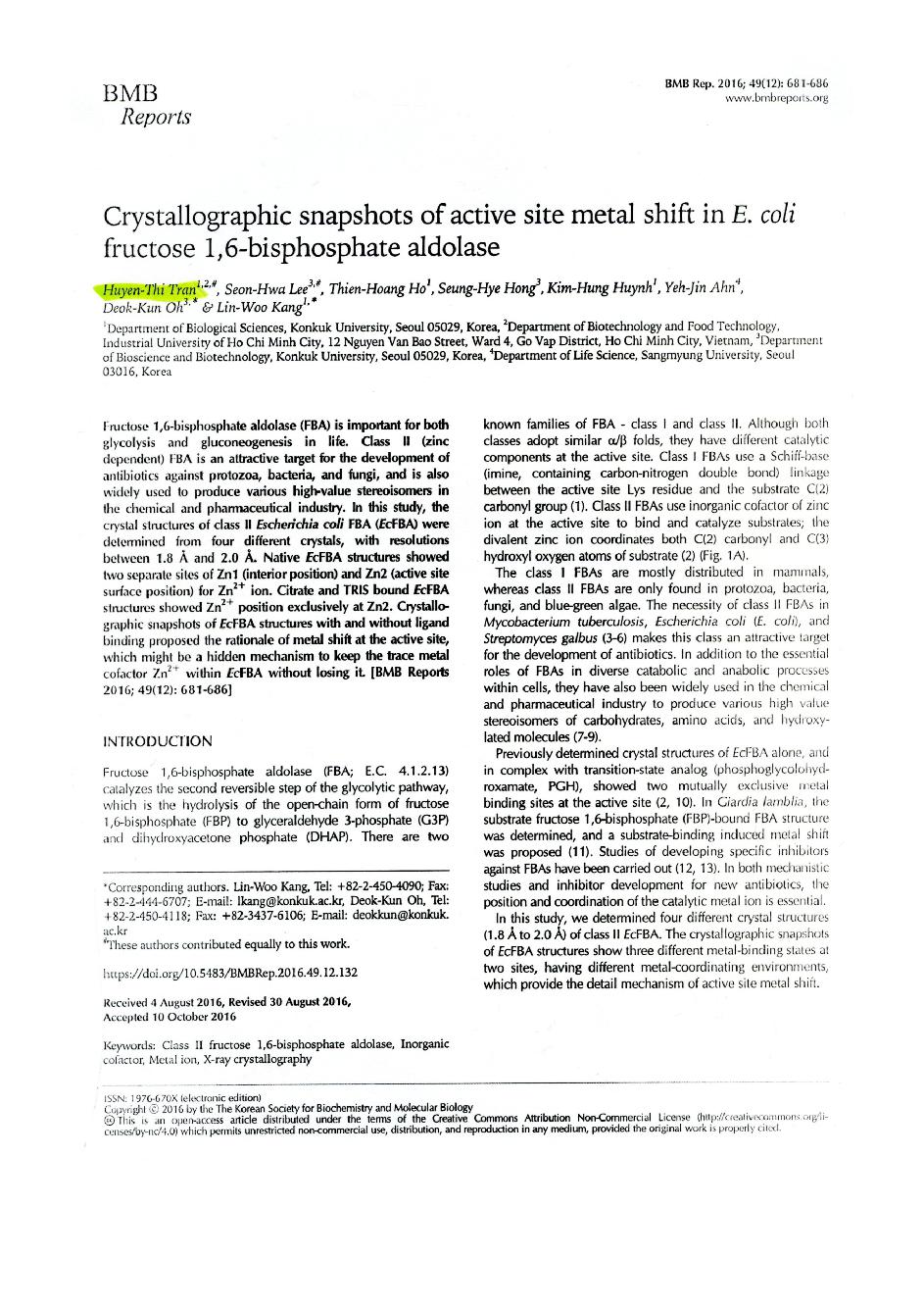 Crystallographic snapshots of active site metal shift in E. coli fructose 1,6-bisphosphate aldolase