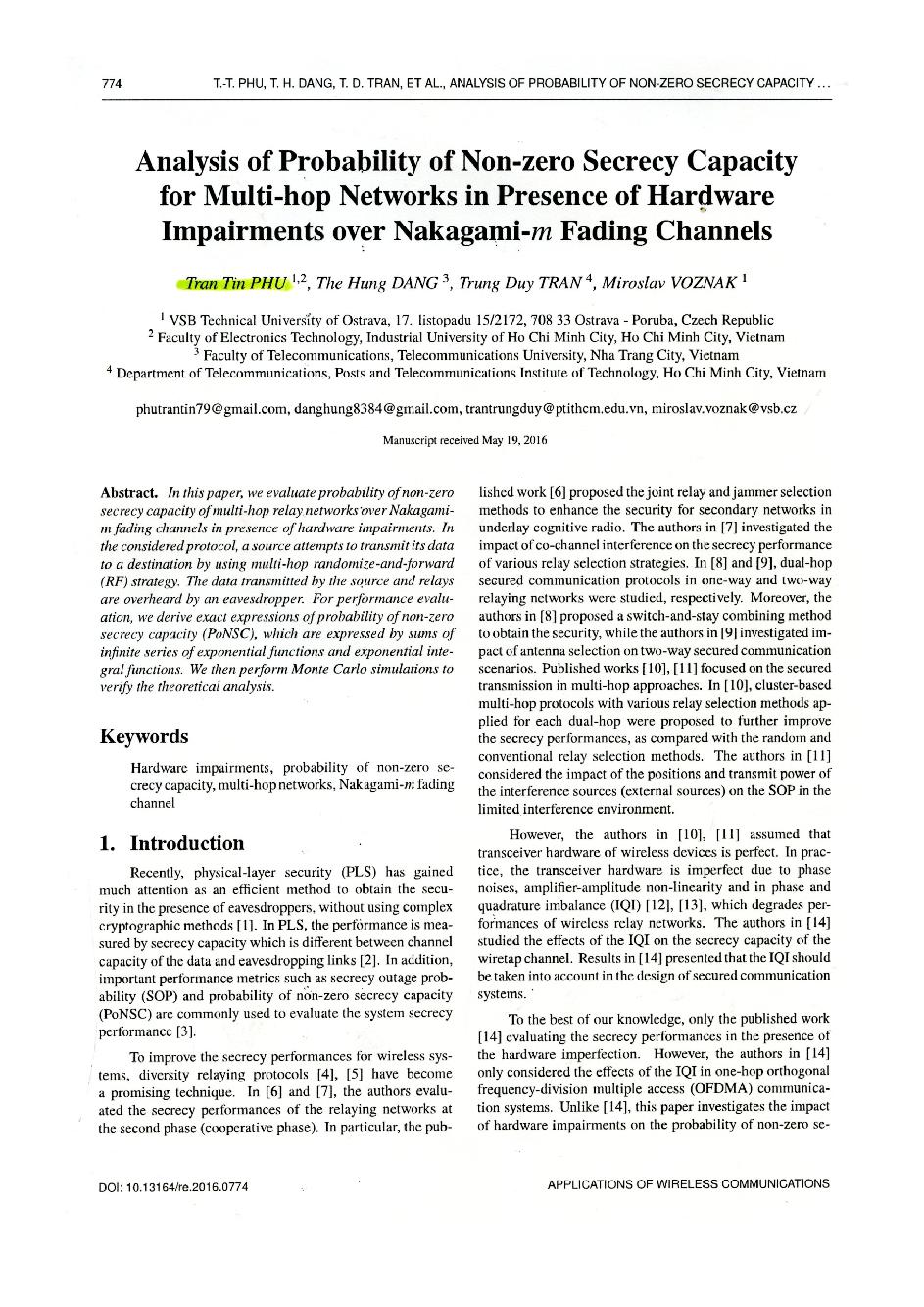 Analysis of Probability of Non-zero Secrecy Capacity for Multi-hop Networks in Presence of Hardware Impairment over Nakagami-m Fading Channels