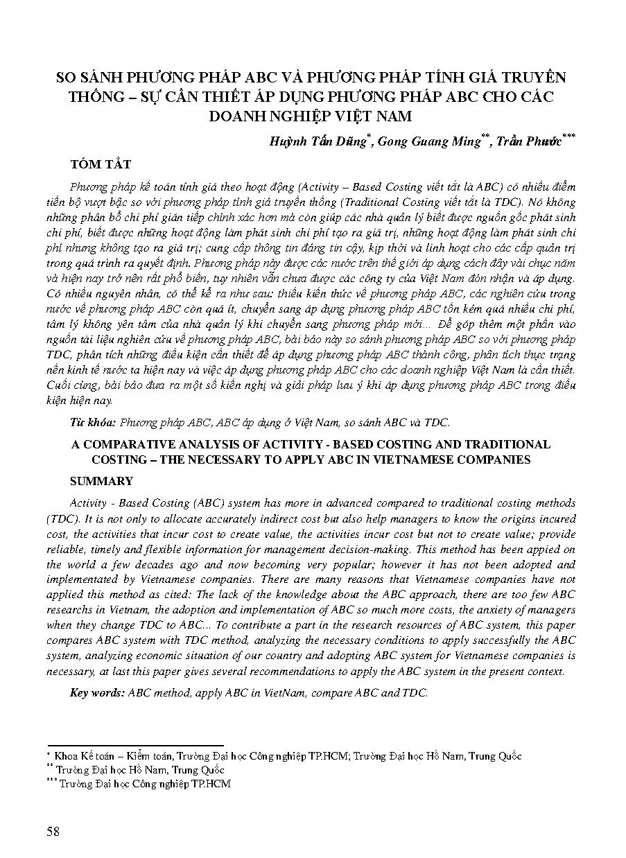 So sánh phương pháp ABC và phương pháp tính giá truyền thống - Sự cần thiết áp dụng phương pháp ABC cho các doanh nghiệp Việt Nam