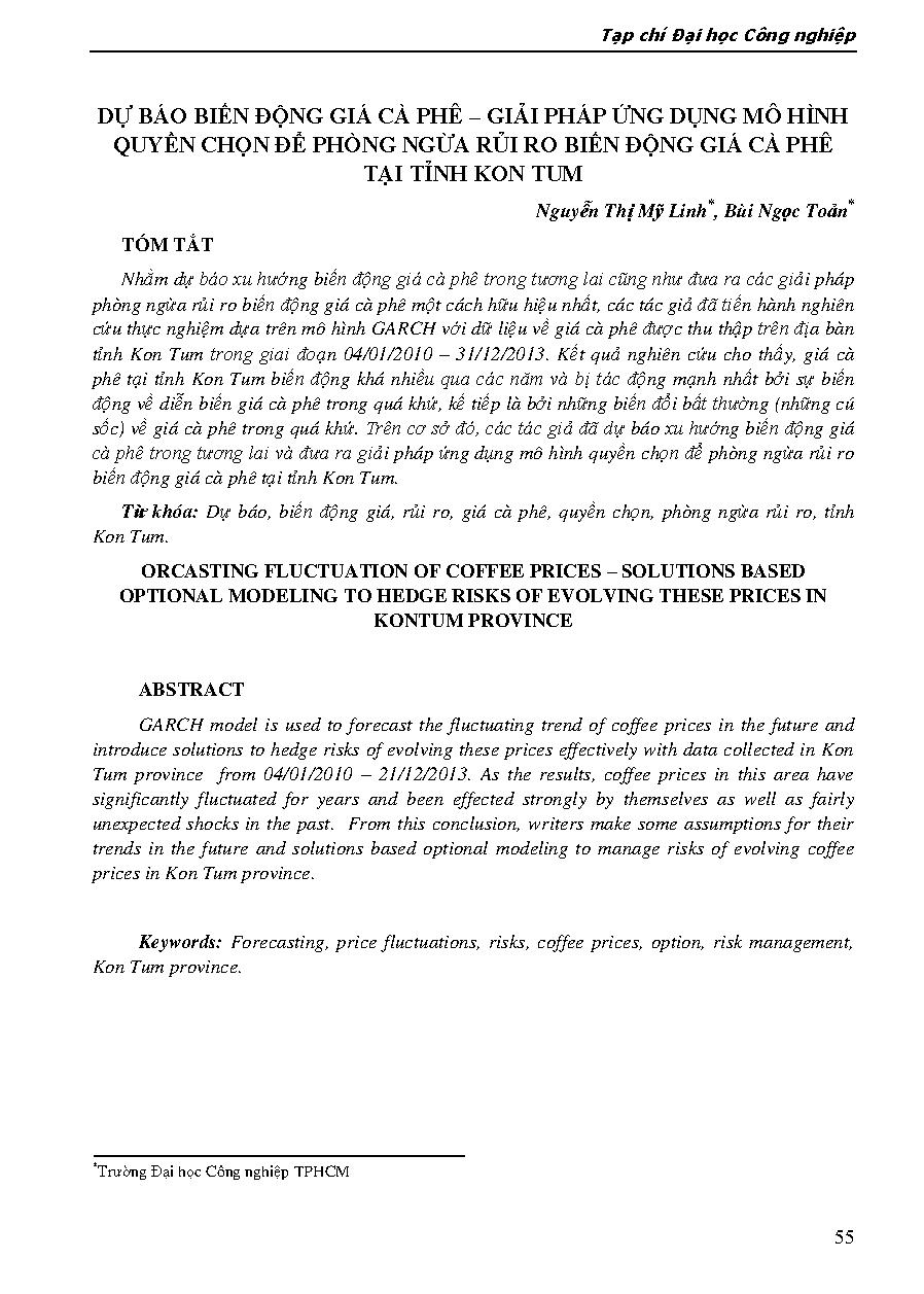 Dự báo biến động giá cà phê - Giải pháp ứng dụng mô hình quyền chọn để phòng ngừa rủi ro biến động giá cà phê tại tỉnh Kon Tum